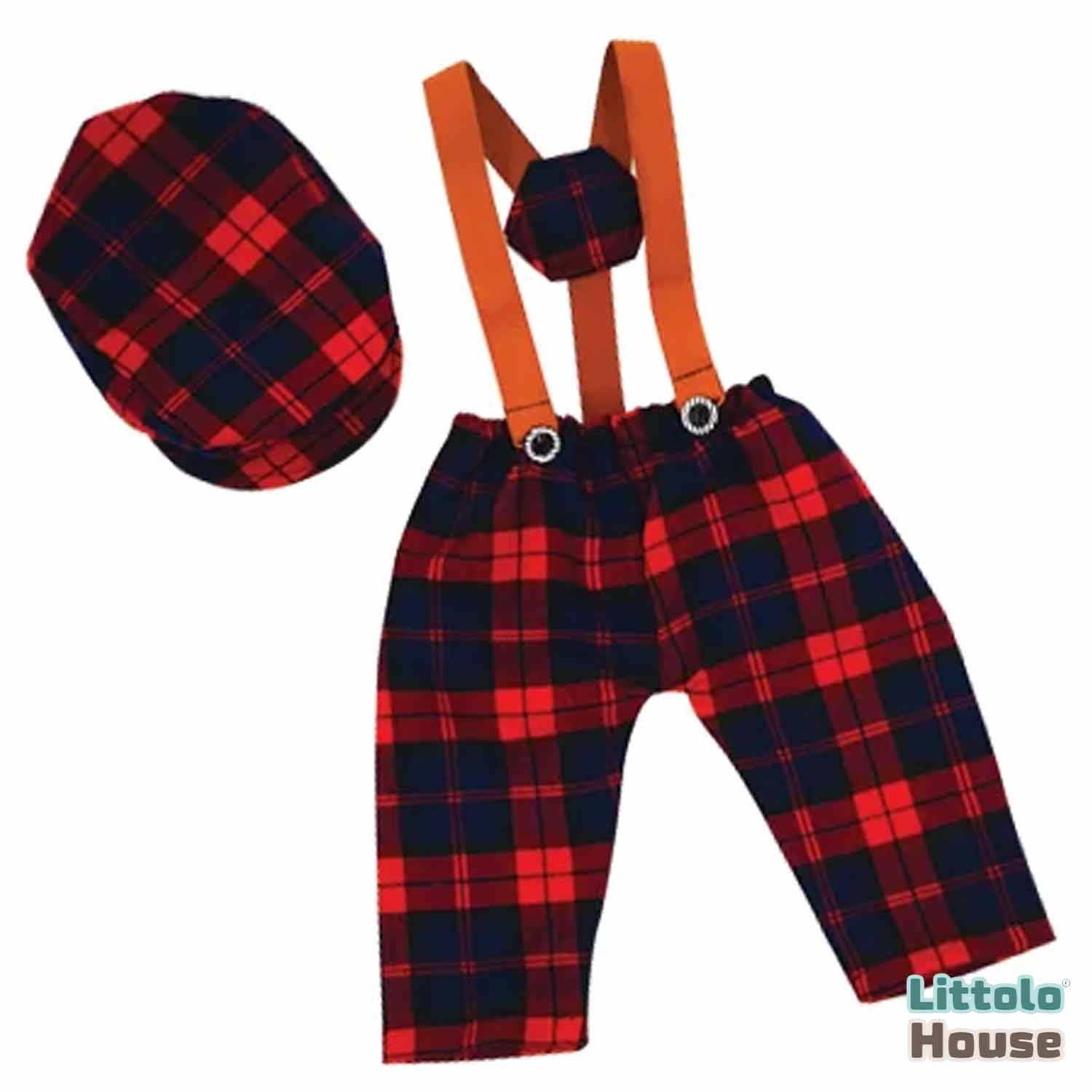 Baby Boy Gentleman Cap and Suspender Pant SR002 | 2M | Red Chex