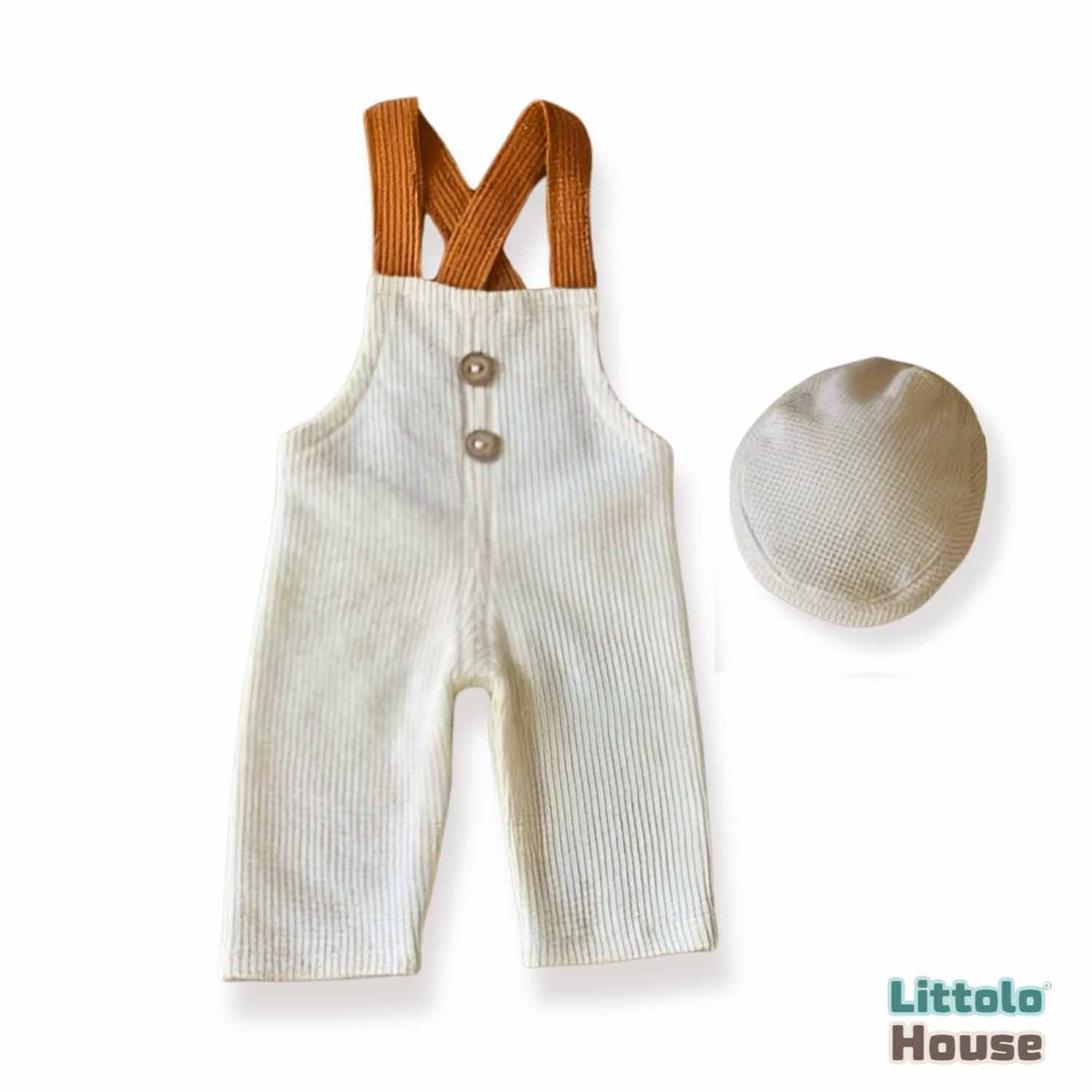 Baby Boy Straps Pant with Cap O124 | 2M | Off White