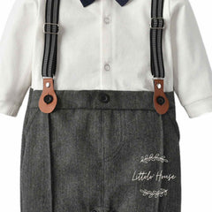 Baby Boy Suit Romper with Cap and Bow Tie Outfit O044 | 9M | White Grey
