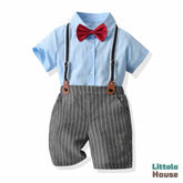 Baby Boy Suspender Shorts Outfit with Bow Tie Outfit O045 | 2Y | Sky Blue Black