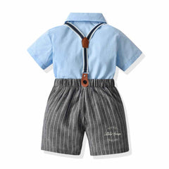 Baby Boy Suspender Shorts Outfit with Bow Tie Outfit O045 | 2Y | Sky Blue Black
