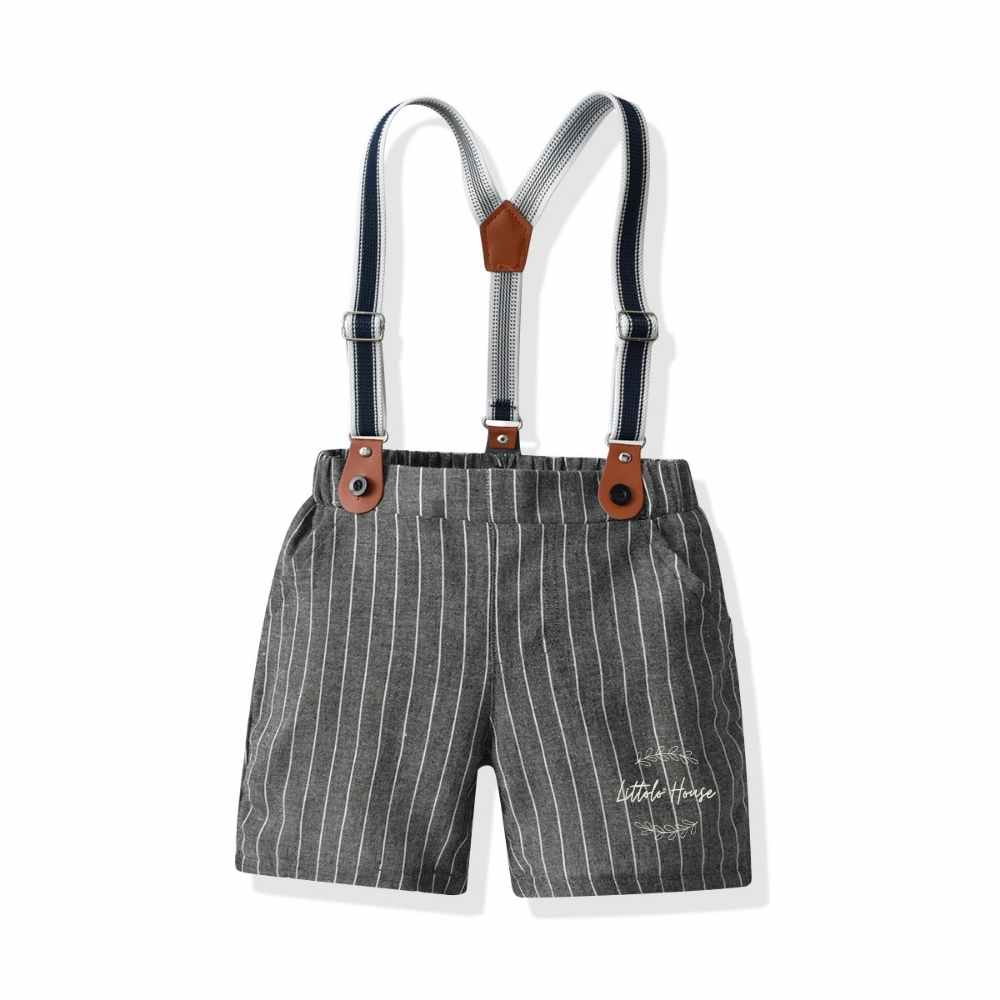 Baby Boy Suspender Shorts Outfit with Bow Tie Outfit O045 | 2Y | Sky Blue Black