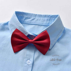 Baby Boy Suspender Shorts Outfit with Bow Tie Outfit O045 | 2Y | Sky Blue Black