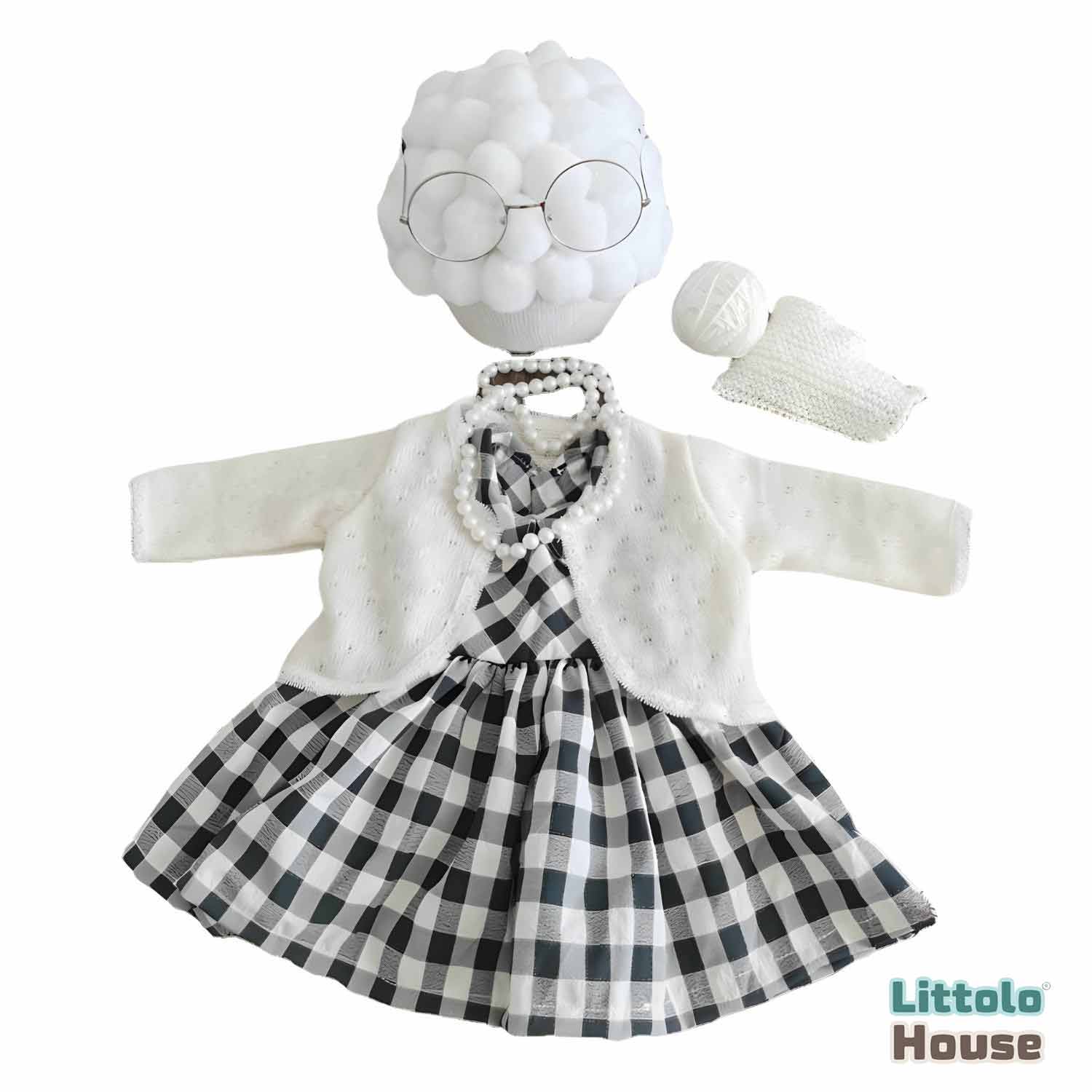 Baby Girl Cosplay Grandma Outfit Set of 6 O099 | 6M | Off White Black
