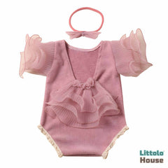 Baby Girl Frill Sleeves Romper with Hairband O126 | 3M | Watermelon
