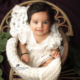 Baby Girl Lace Frill Frock with Bonnet, Posing Aid and Botties SR030 | 4M | White