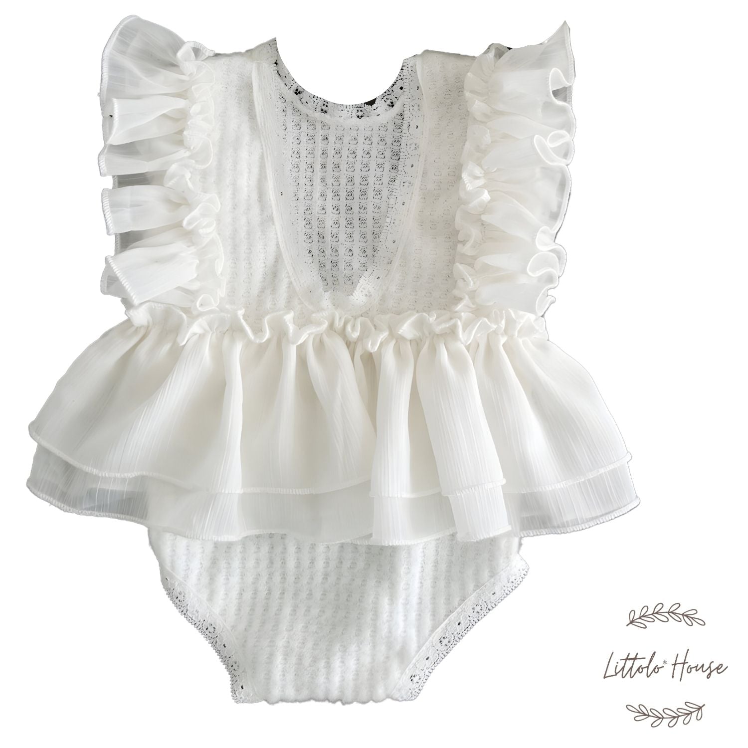Baby Girl Lace Frill Frock with Bonnet, Posing Aid and Botties SR030 | 4M | White
