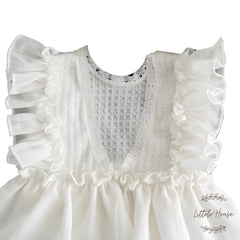 Baby Girl Lace Frill Frock with Bonnet, Posing Aid and Botties SR030 | 4M | White