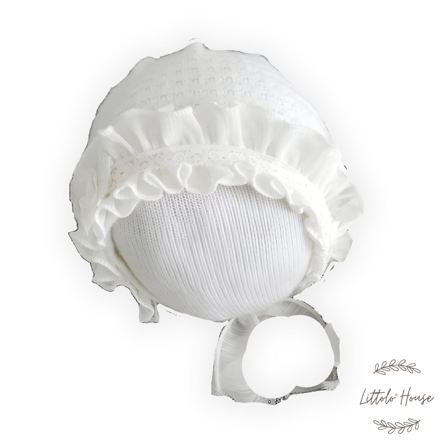 Baby Girl Lace Frill Frock with Bonnet, Posing Aid and Botties SR030 | 4M | White