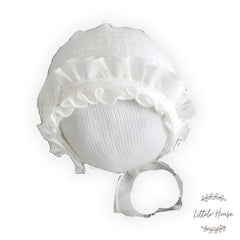 Baby Girl Lace Frill Frock with Bonnet, Posing Aid and Botties SR030 | 4M | White