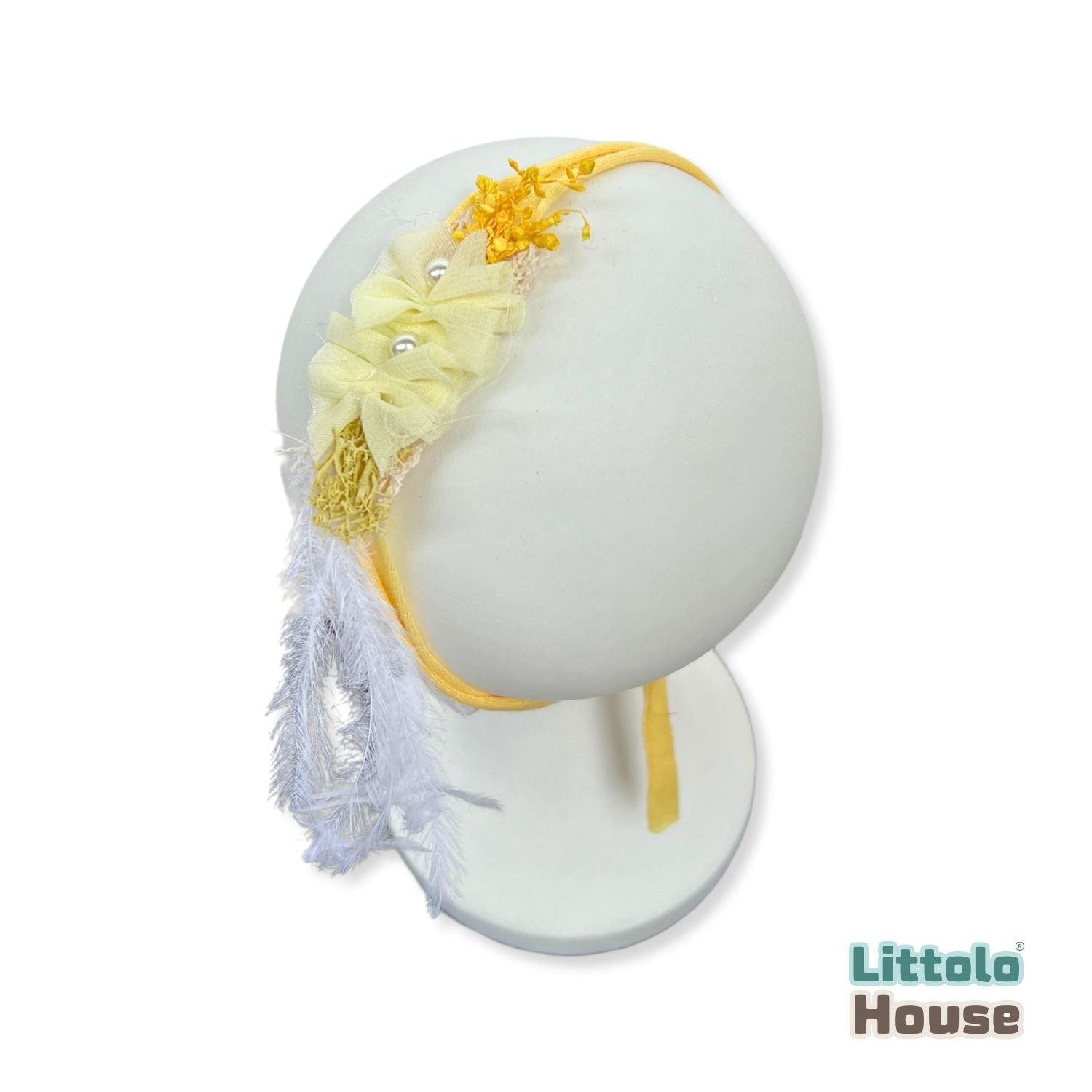 Baby Girl Light Yellow Bow with pearl Hairband H069 | 1Y | Light Yellow