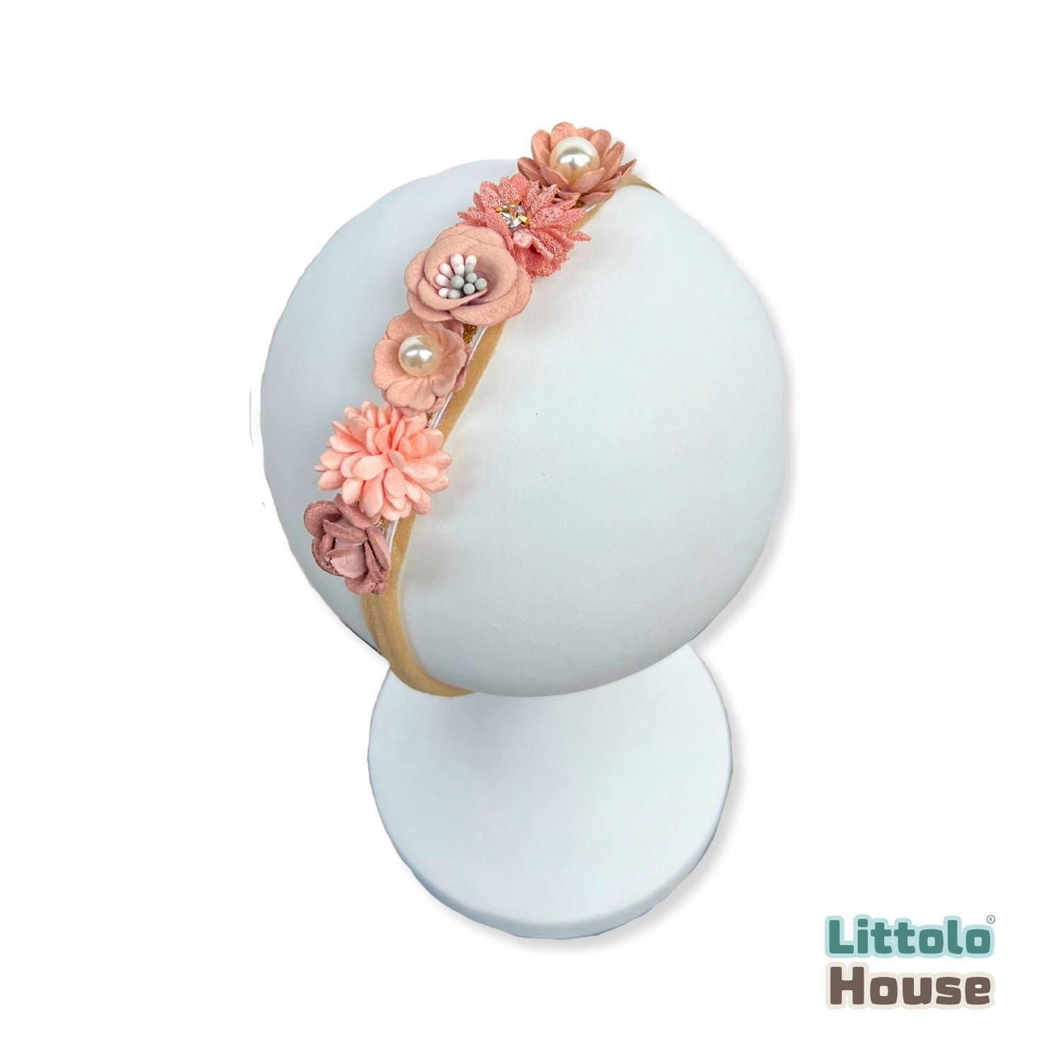 Baby Girl Pearl Flower Hairband H052 | 1Y | Peach