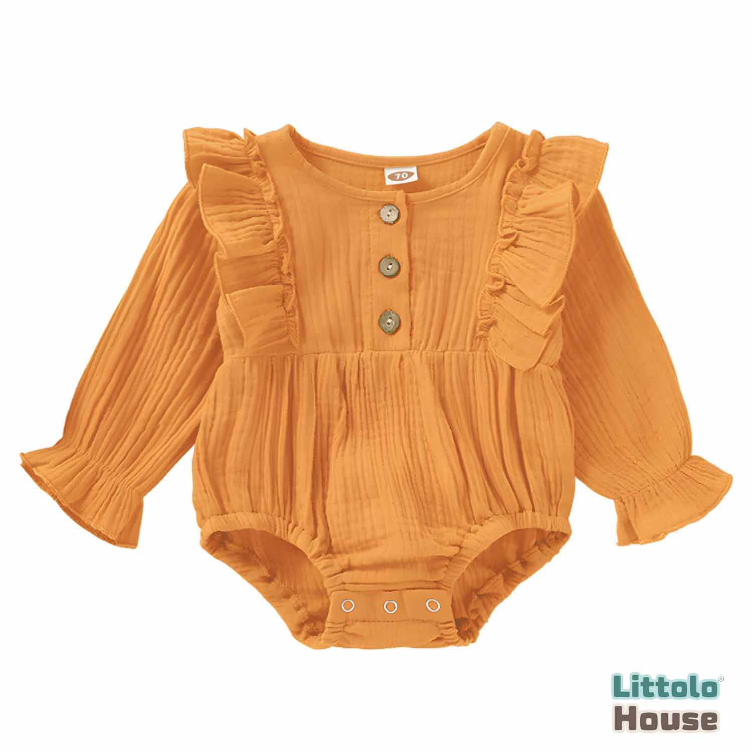Baby Girl Ruffled Full Sleeves Romper Outfit O040 | 6M | Sandstone Orange