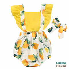 Baby Girl Sleeveless Straps Romper Jumpsuit O016 Outfit | Lemon Yellow