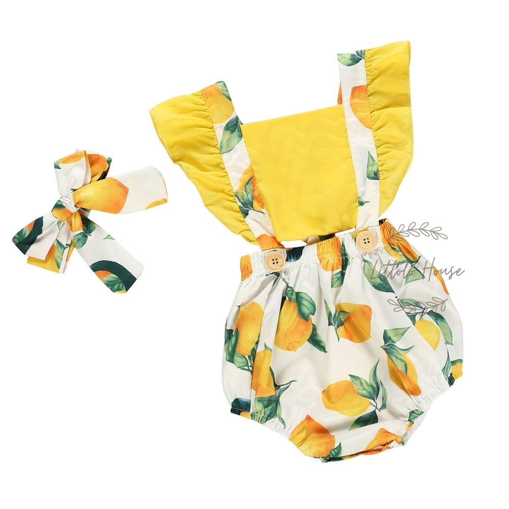 Baby Girl Sleeveless Straps Romper Jumpsuit O016 Outfit | Lemon Yellow
