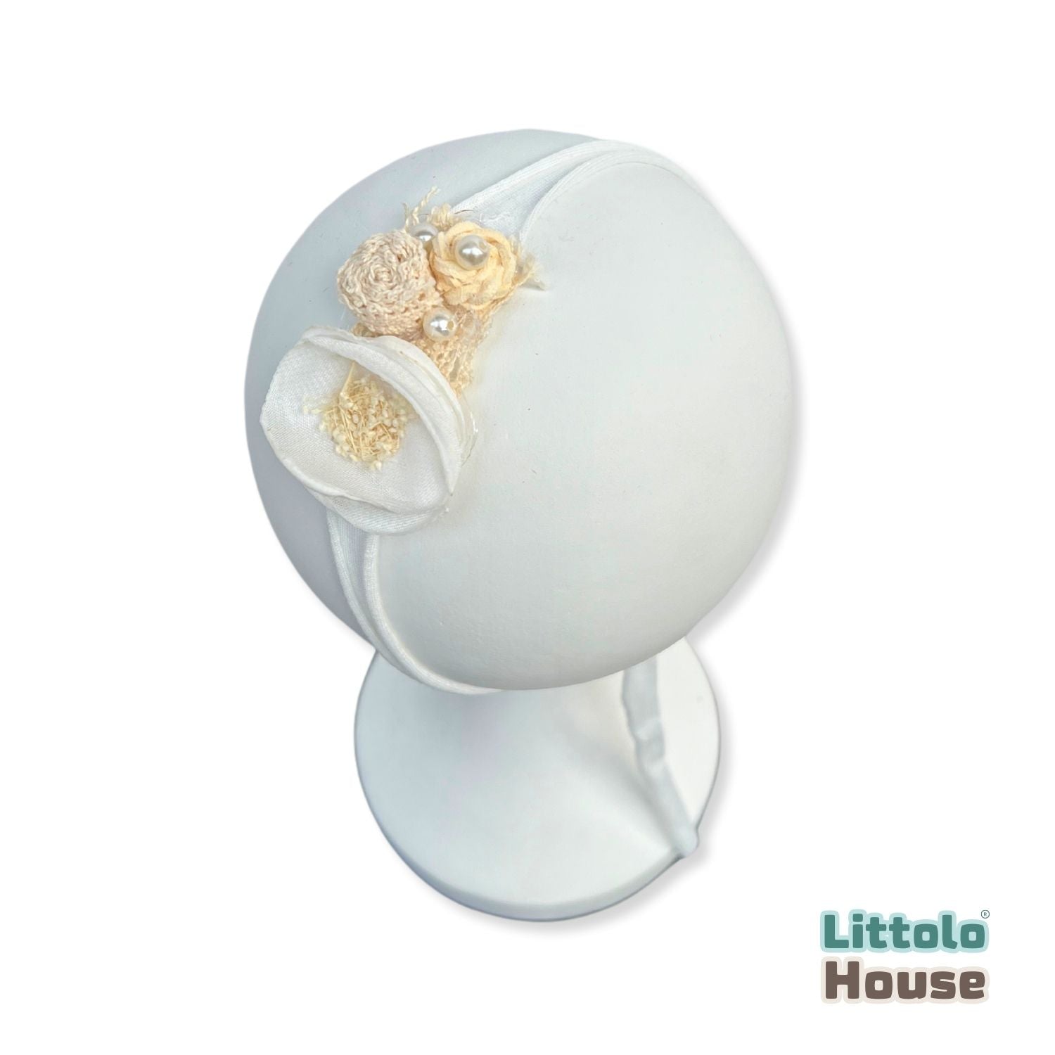 Baby Girl White Flower with pearls Hairband H071 | 1Y | White Yellow