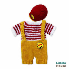 Baby Knitted Cardigan Suspender Romper with Cap Outfit O033 | NB | Multicolour
