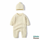 Baby Knitted Long Sleeves Romper with Warm Hat Outfit O049 | 2Y | Off White