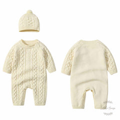 Baby Knitted Long Sleeves Romper with Warm Hat Outfit O049 | 2Y | Off White