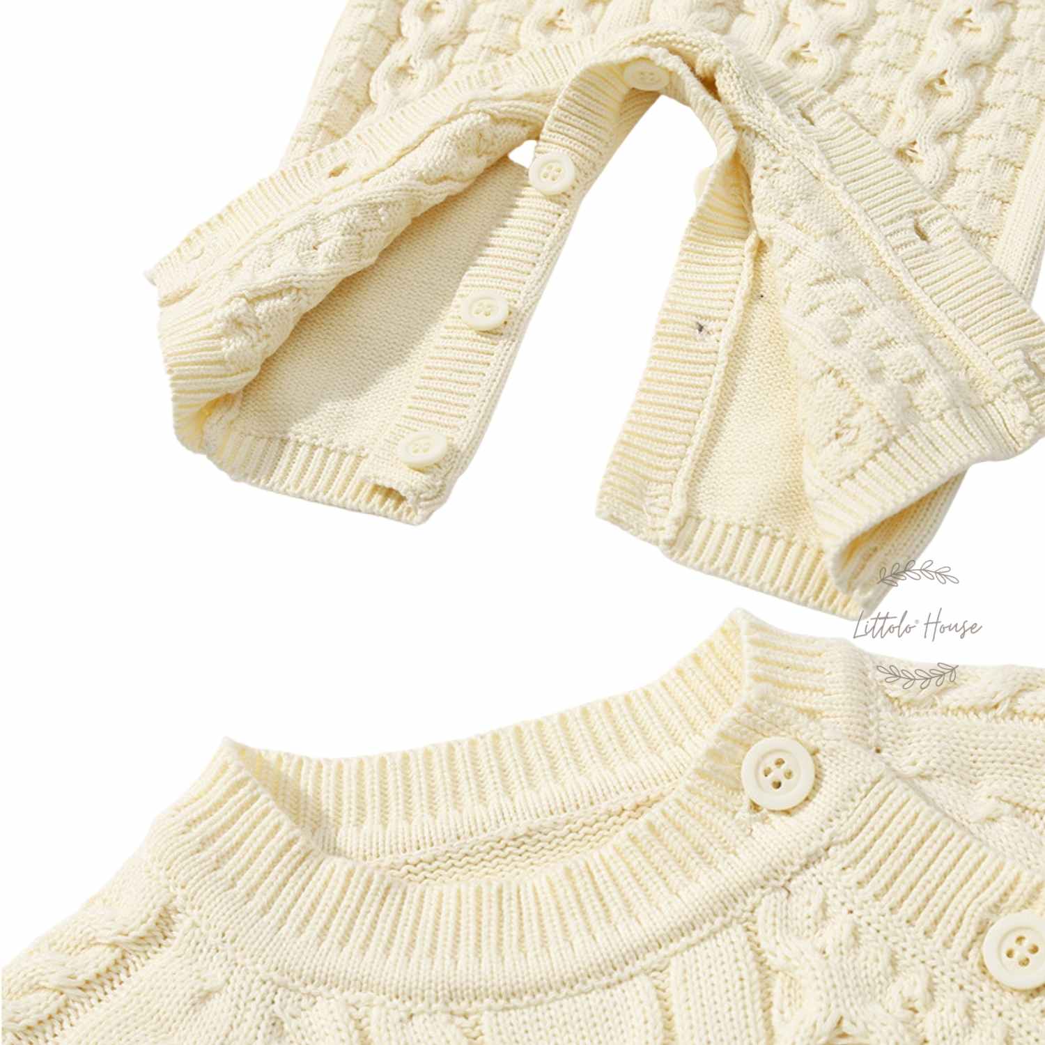 Baby Knitted Long Sleeves Romper with Warm Hat Outfit O049 | 2Y | Off White
