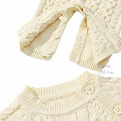 Baby Knitted Long Sleeves Romper with Warm Hat Outfit O049 | 2Y | Off White