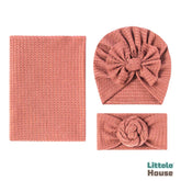 Baby Knotted Waffle Turban with Hairband and Blanket Set of 3 SR089 | NB | Brown