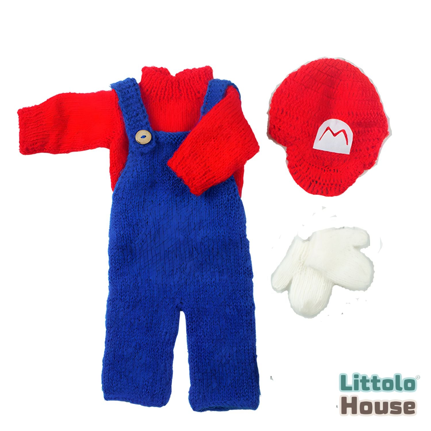 Baby Crochet Dungaree with Cap Outfit | 6M | Red Blue