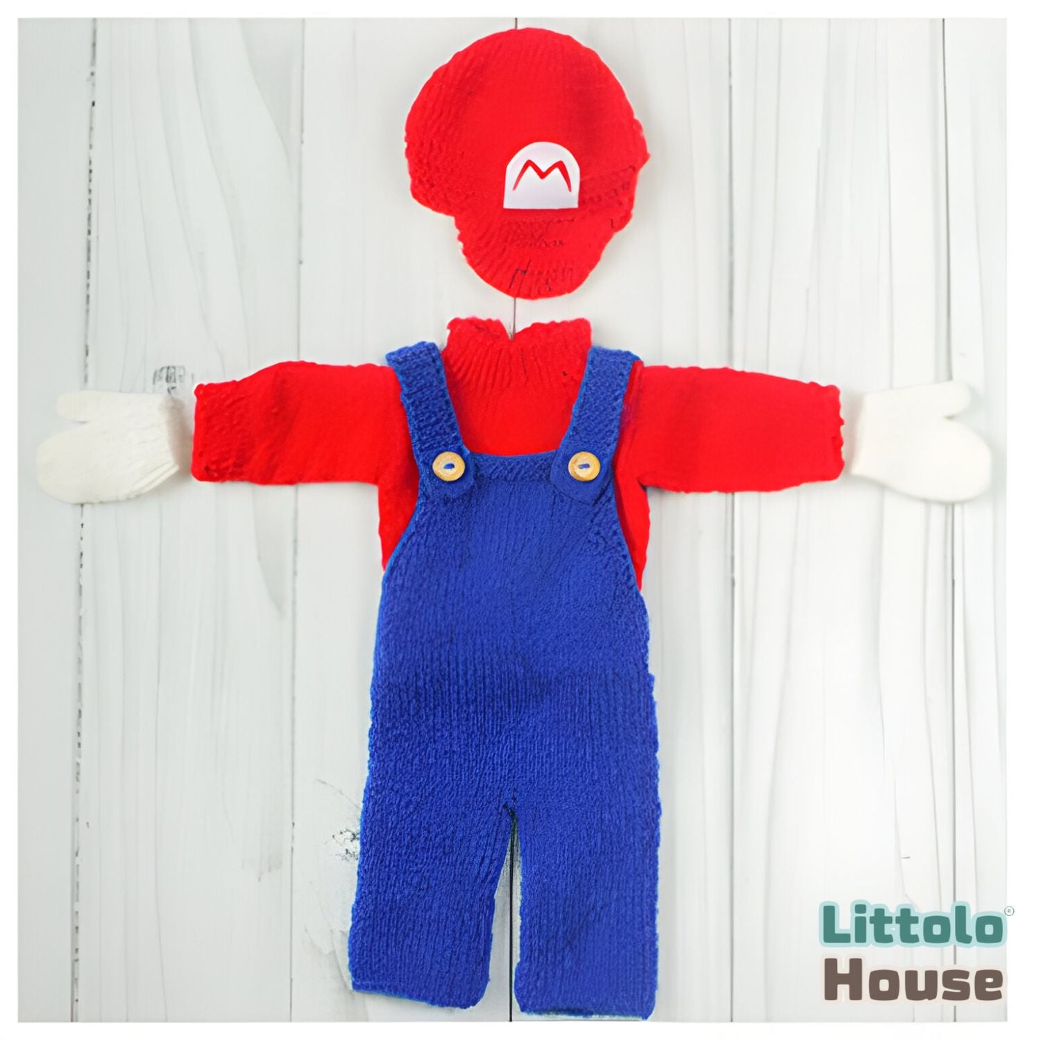 Baby Crochet Dungaree with Cap Outfit | 6M | Red Blue