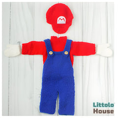 Baby Crochet Dungaree with Cap Outfit | 6M | Red Blue