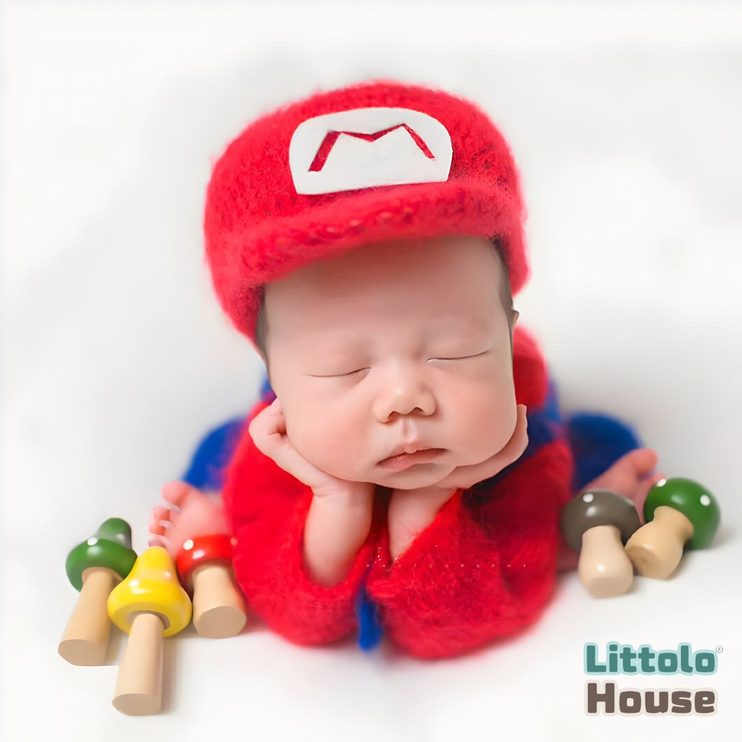Baby Crochet Dungaree with Cap Outfit | 6M | Red Blue