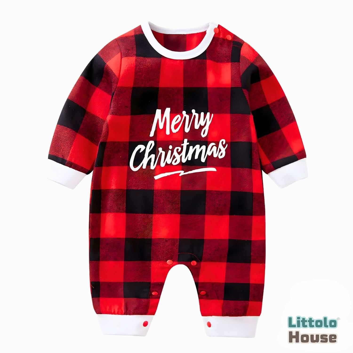 Baby Merry Christmas Checks Romper O105 | 1Y | Red Black