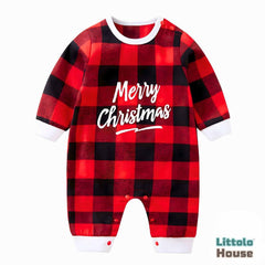 Baby Merry Christmas Checks Romper O105 | 1Y | Red Black