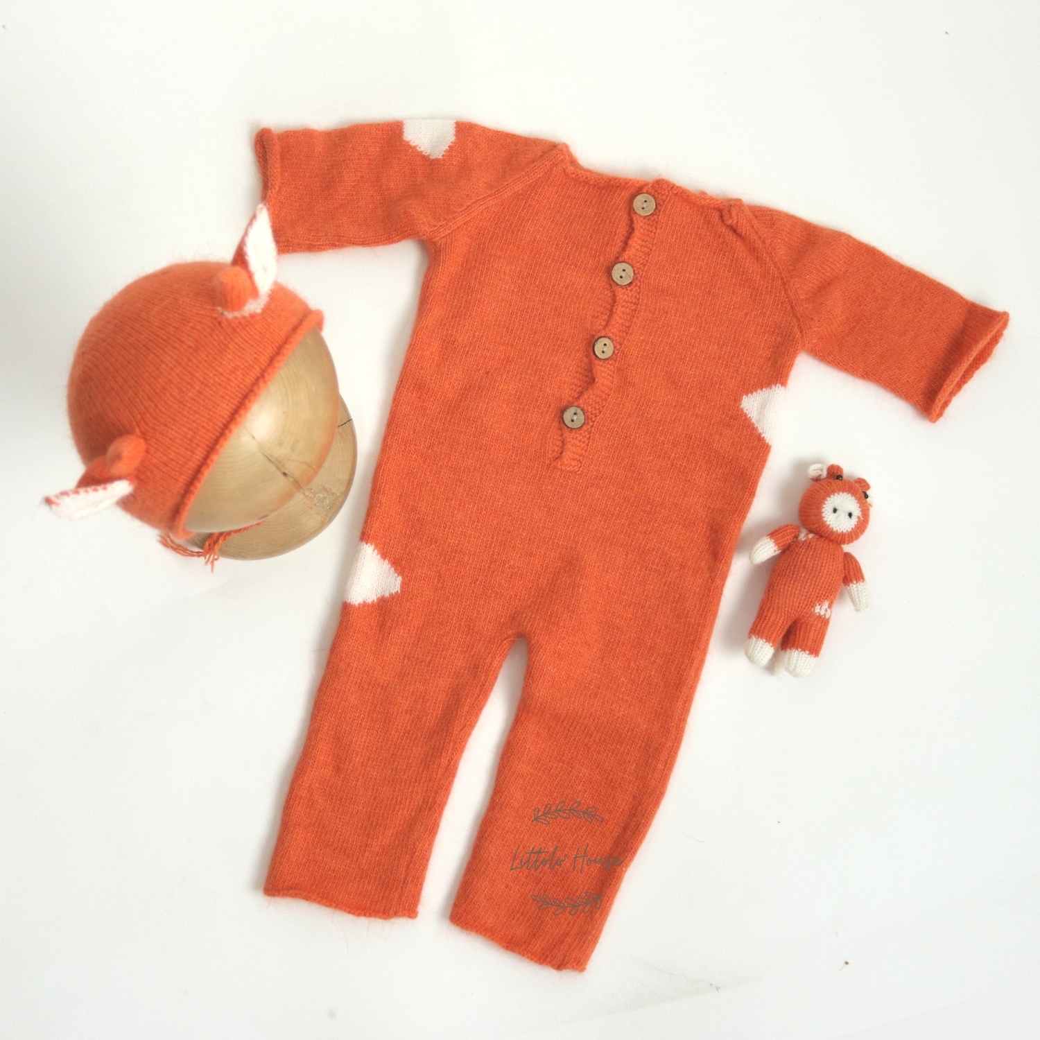 Baby Mohair knitted Romper Bonnet and Teddy Calf Set of 3 Outfit O059 | NB | Orange