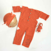 Baby Mohair knitted Romper Bonnet and Teddy Calf Set of 3 Outfit O059 | NB | Orange