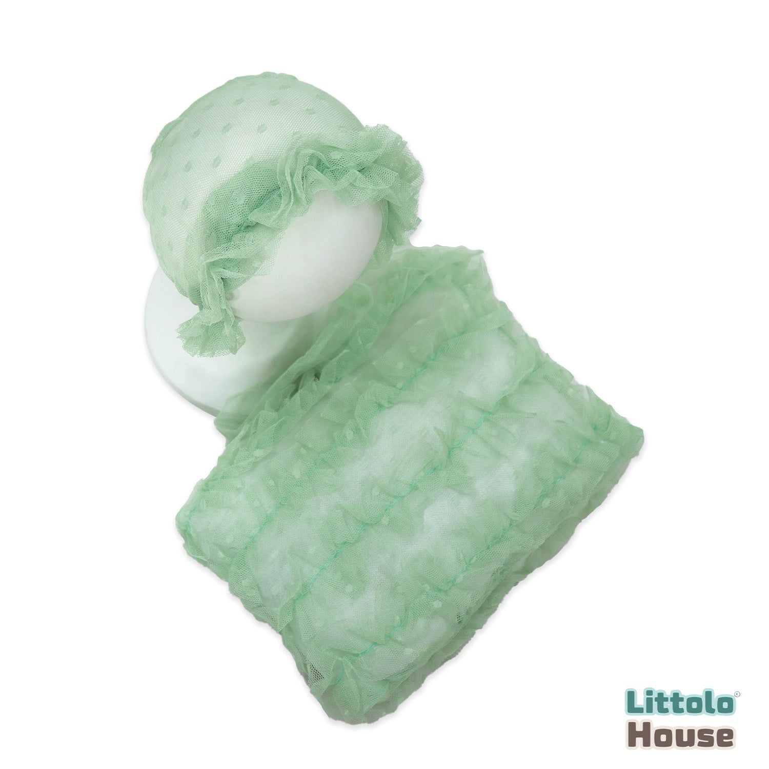 Baby Net Frilled Pillow with Net Bonnet Set of 2 SR086 | NB | Mint