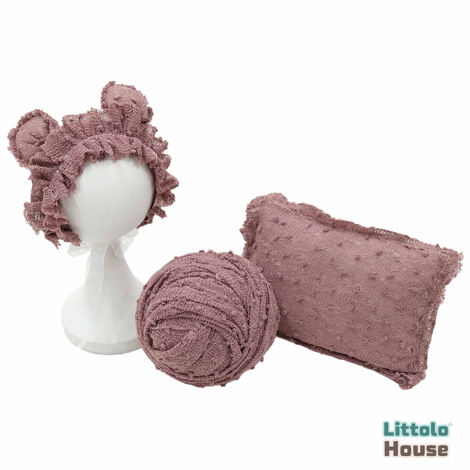 Baby Popcorn Knit Bonnet with Stretch Wrap SR012 | Set of 2 | 3M | Mulberry