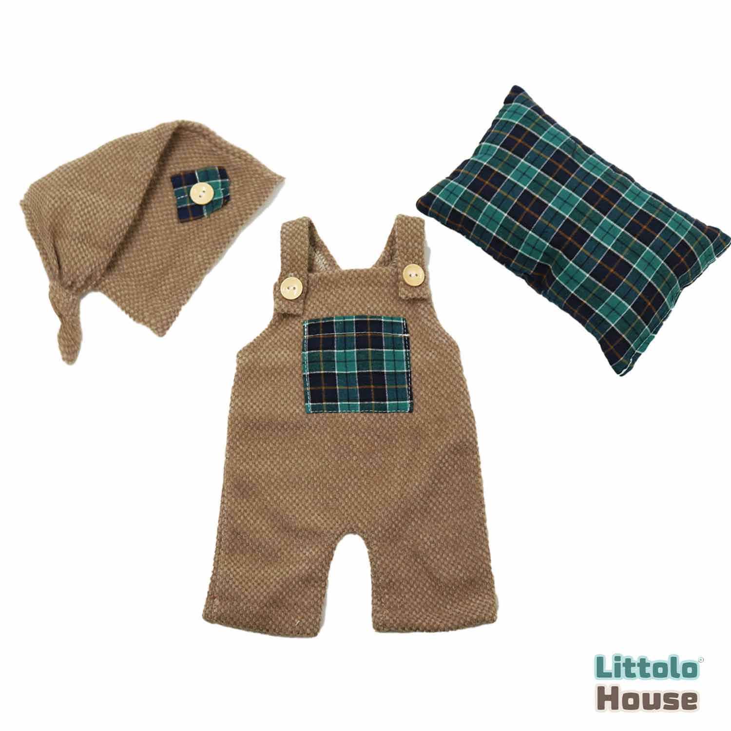 Baby Strapped Romper with Sleep Hat & Pillow O133 | 2M | Brown