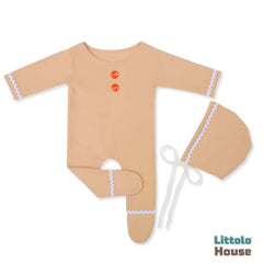 Baby Stylish Romper with Bonnet O131 | NB | Beige
