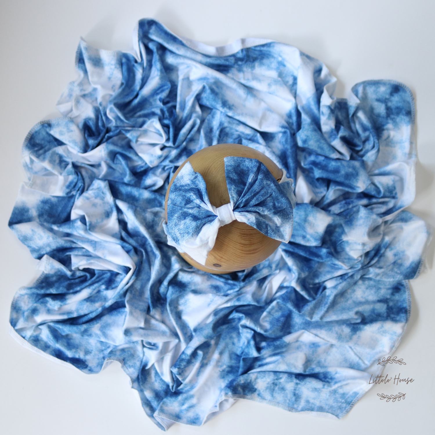 Baby Tie Dye Swaddle Wrap with Hairband SR079 | NB | Light Blue