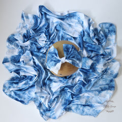 Baby Tie Dye Swaddle Wrap with Hairband SR079 | NB | Light Blue