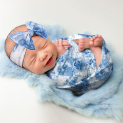 Baby Tie Dye Swaddle Wrap with Hairband SR079 | NB | Light Blue