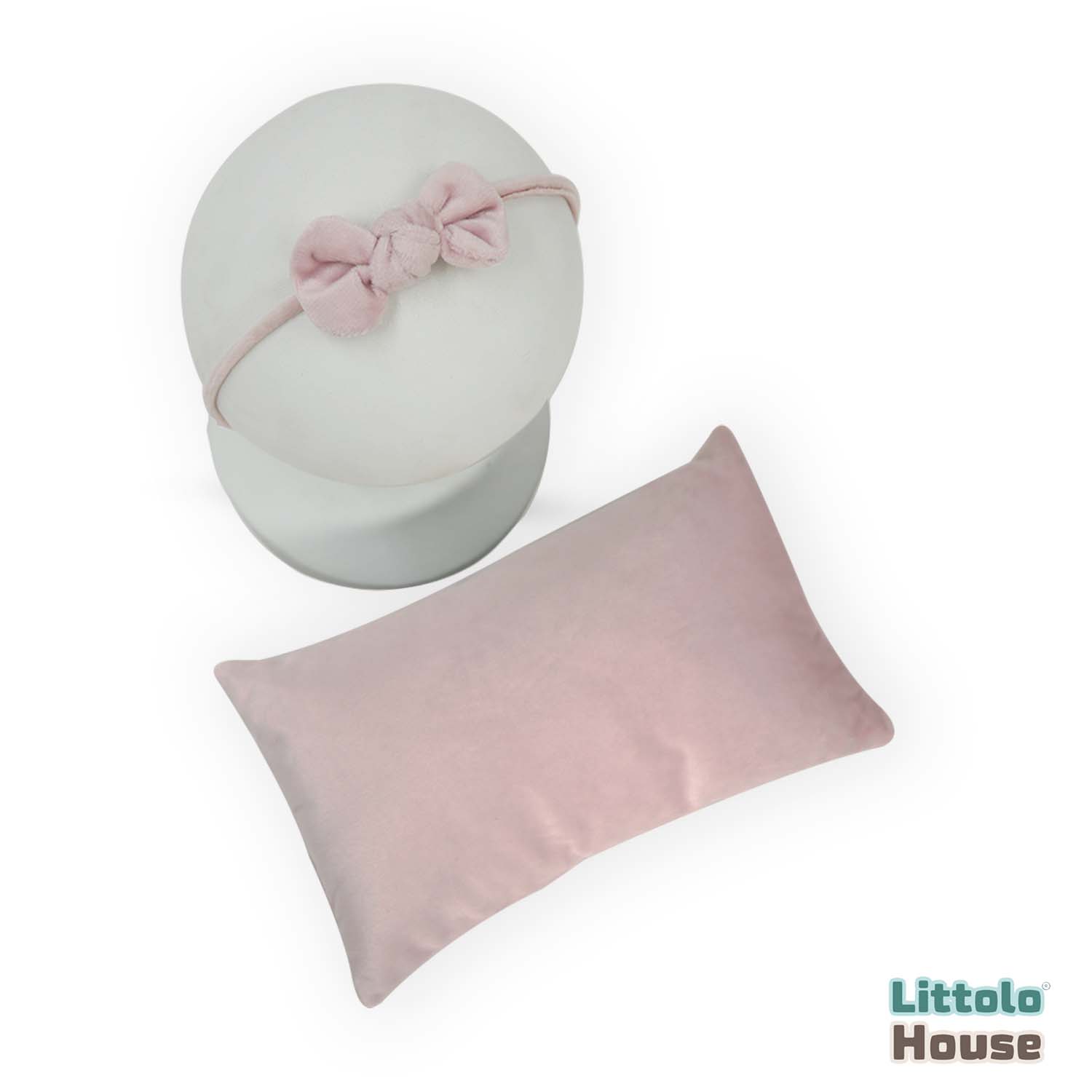 Baby Velvet Posing Pillow with Bow Hairband SR087 | NB | Light Pink