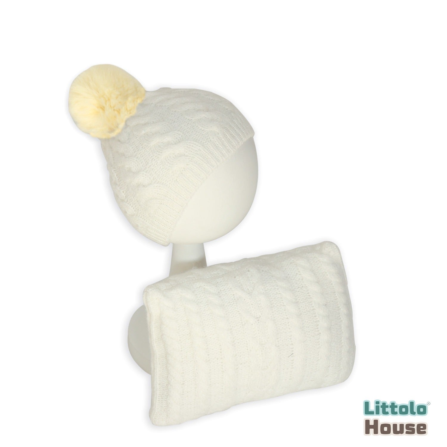 Baby Wool Hat and Pillow set of 2 B013 | NB | Natural White