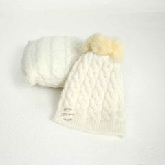 Baby Wool Hat and Pillow set of 2 B013 | NB | Natural White
