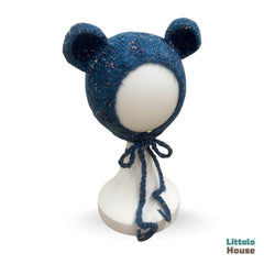 Baby Wool Knit Mohair Bonnet | NB | Dark Blue