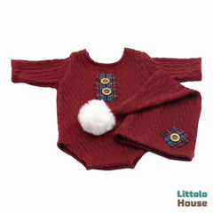 Baby Wool Knit Romper with Sleepy Hat O088 | NB | Maroon