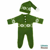 Baby Woolen Christmas Romper with Sleep Hat O104 | 3M | Green