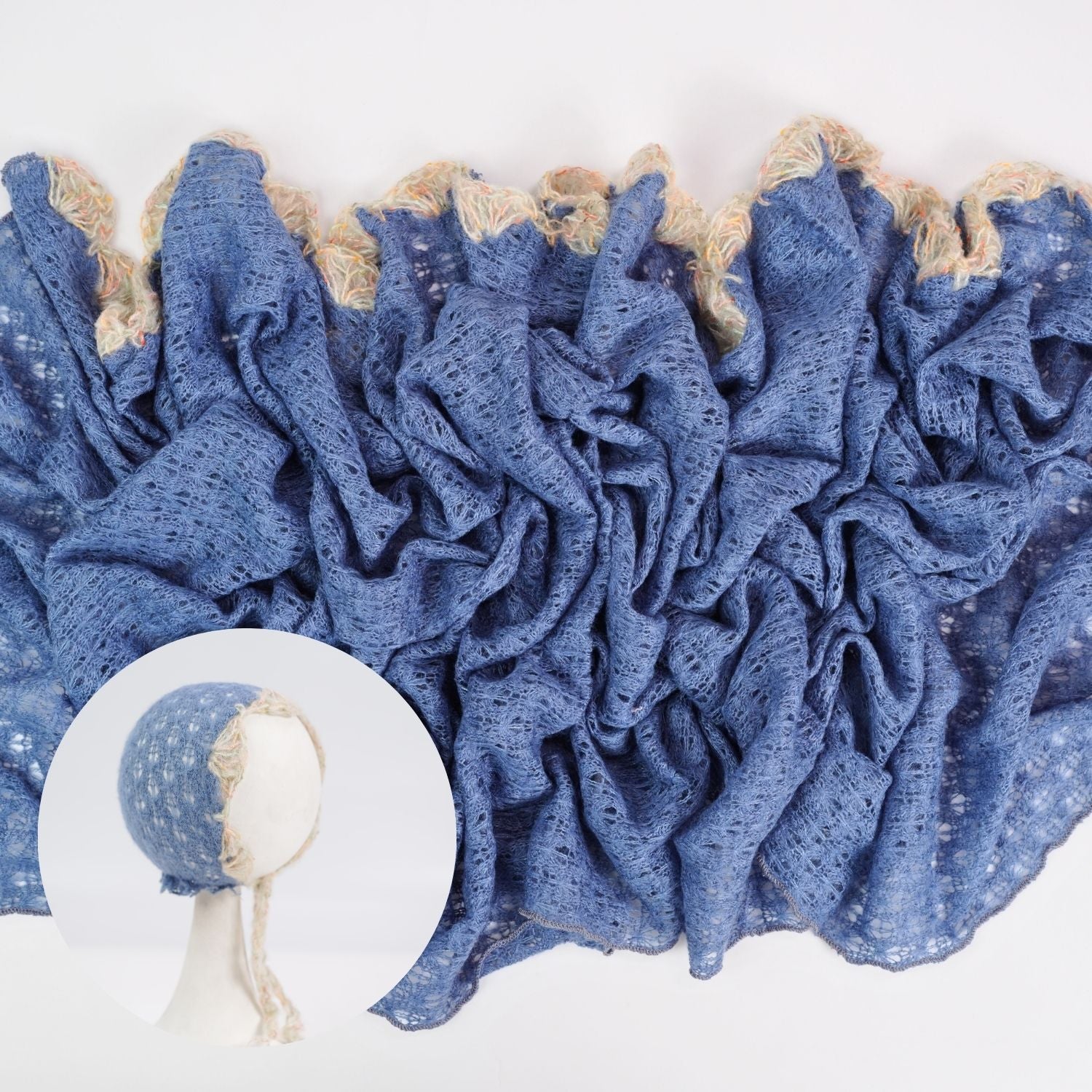 Baby Knitted Wrap with Knitted Bonnet Set of 2 SR083 | NB | Cornflower