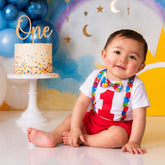 Baby 1st Birthday Cake Smash Romper and Suspender Shorts Set of 2 Outfit O079 | 1Y | Red