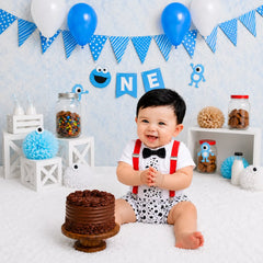 Baby 1st Birthday Cake Smash Romper and Suspender Shorts Set of 2 Outfit O079 | 1Y | Dots Print